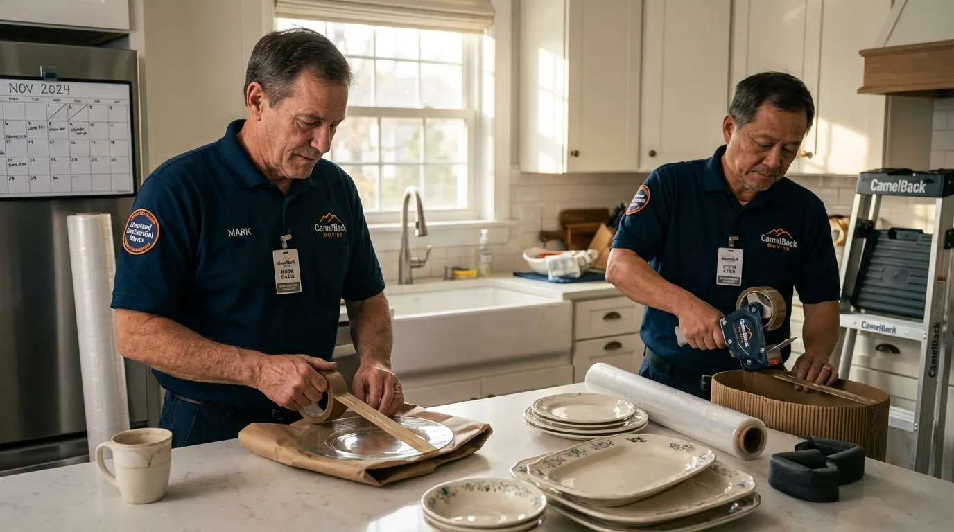 Professional crew packing kitchen dishware in Flora, IN